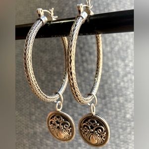 BA Suarti Sterling Silver 925 & 18K Gold Dangle Hoop Earrings